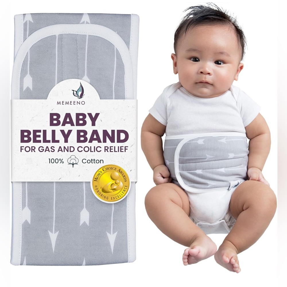 MEMEENO Baby Belly Band for Gas and Colic Baby Relief - Gray Arrows